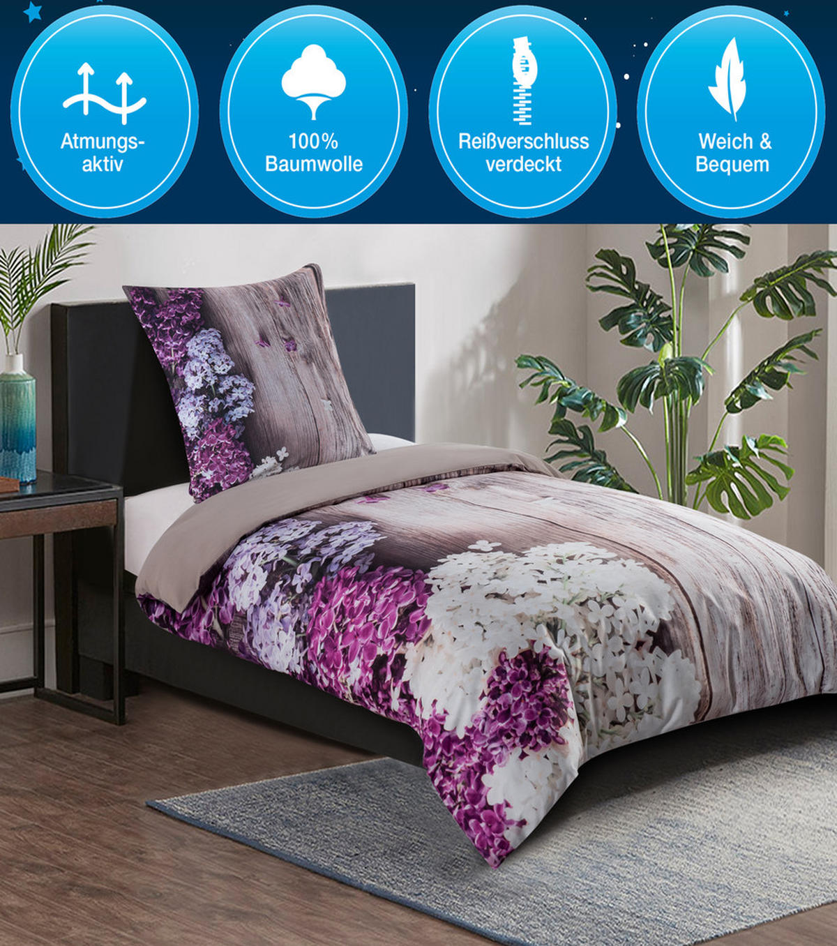 BETTWÄSCHE 2-teilig Flieder - Pink, Naturmaterialien (135/200cm) - Sanilo