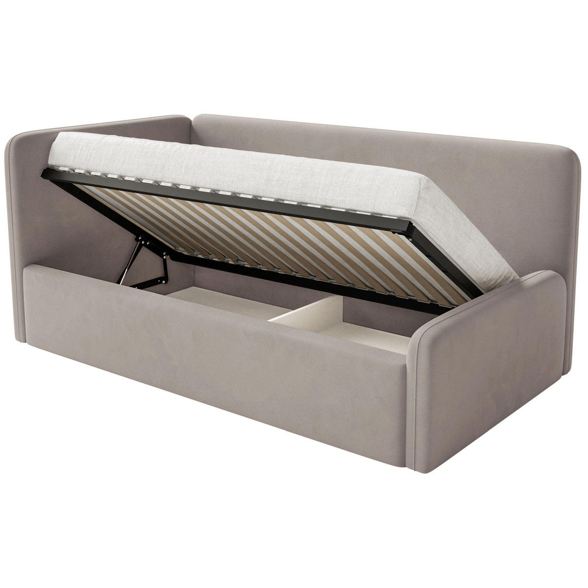 KINDERBETT Fanko Samt Graubeige 90x200 cm - Taupe/Schwarz, Kunststoff/Textil (90/200cm) - Selsey