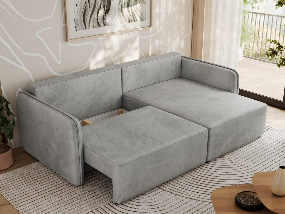 ECKSCHLAFSOFA MESTO L Hellgrau Velvet - rechts - Hellgrau/Schwarz, Kunststoff/Textil (147/227cm) - MKS