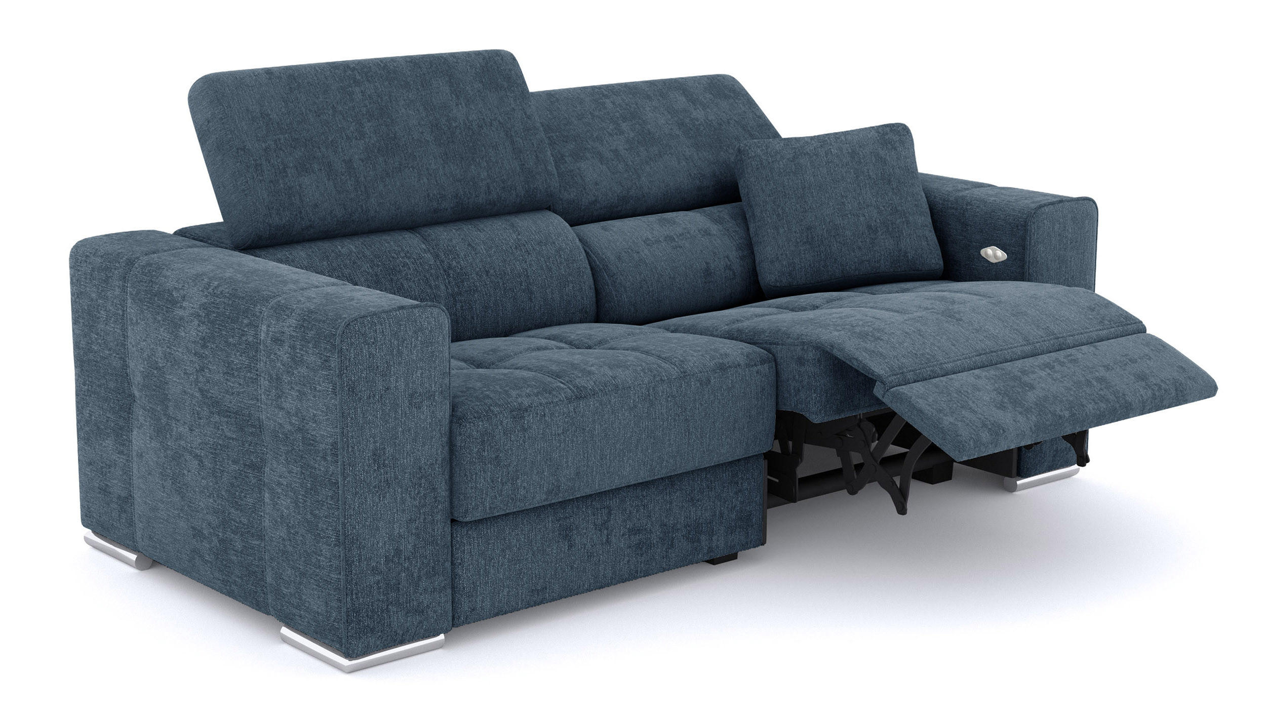 SOFA QUARTZ 3-Sitzer mit 1 Relaxfunktion, blau - Blau/Silberfarben, Holzwerkstoff/Textil (204/80/102cm) - Courtois Laville