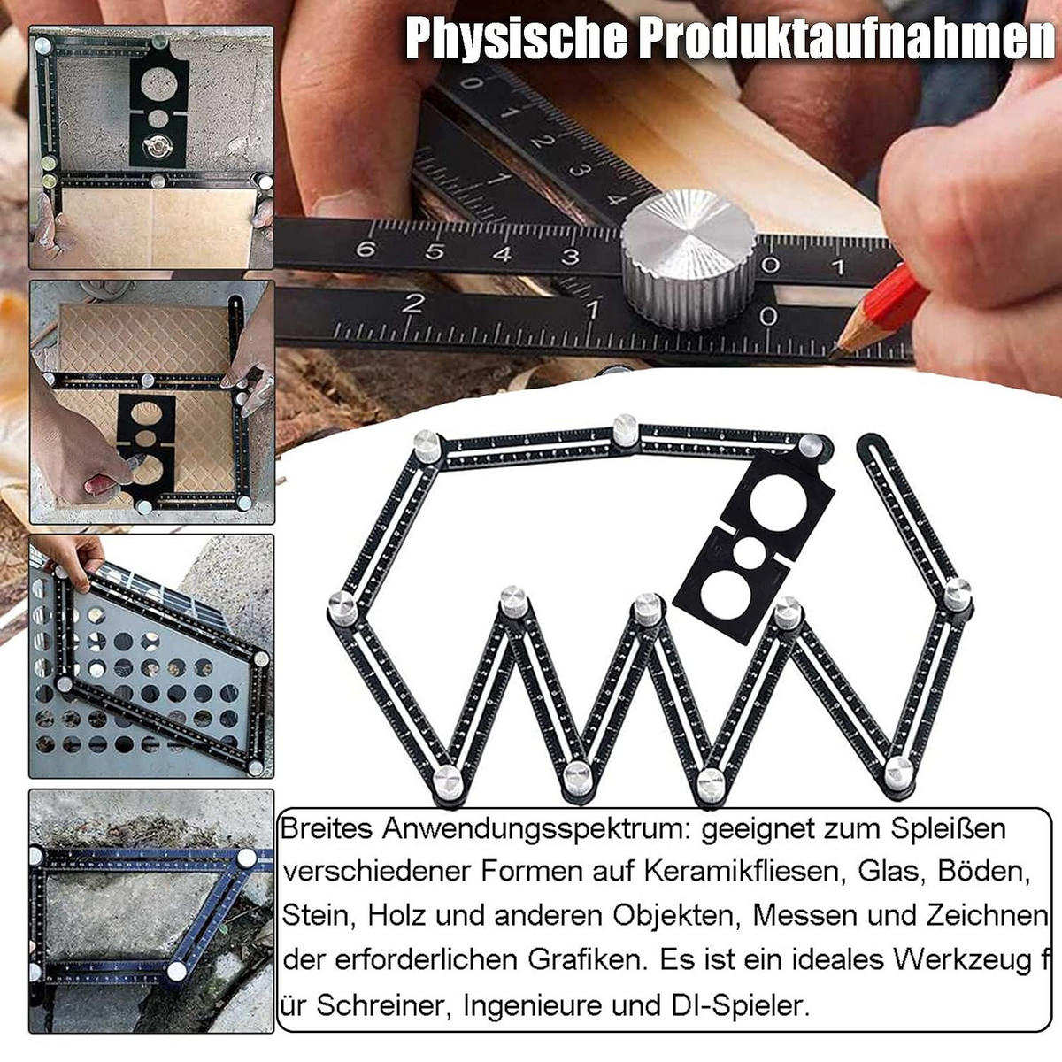 MESSLINEAL – mit Positionierungsloch, 12-fach gefaltet - Schwarz, Metall (18/5/1cm) - DCA
