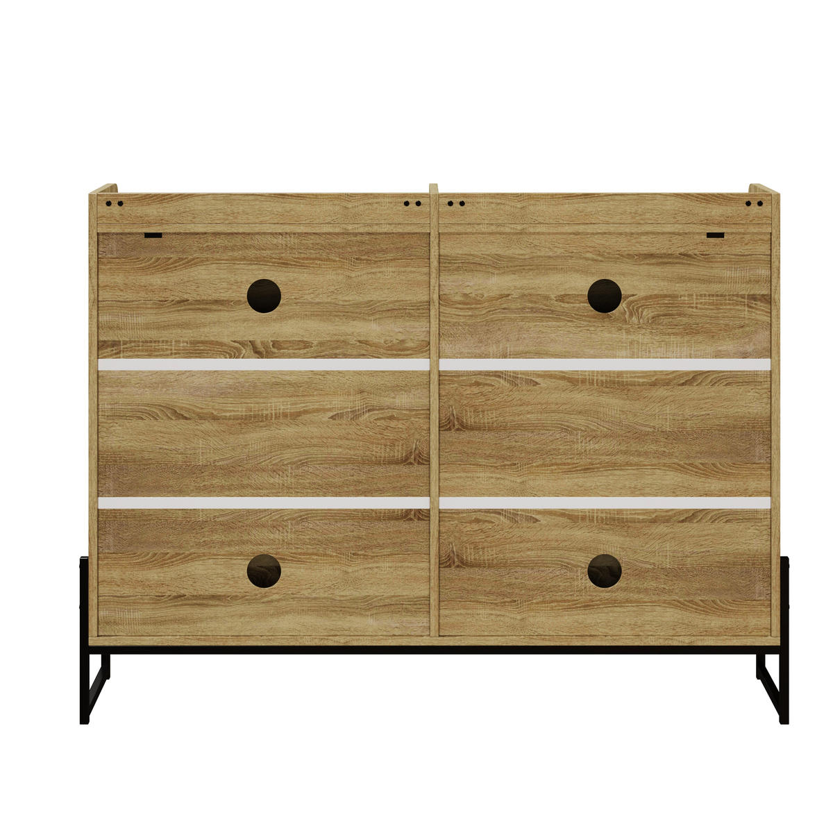 SCHMALER Schuhschrank mit 4 Klapptüren, Holz, Beige - Naturfarben, Textil (118/91.5/25cm) - Urban Meuble