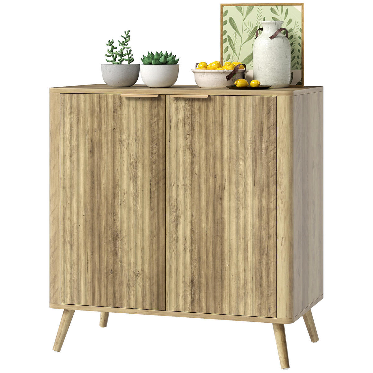 SIDEBOARD DE-11166 Wellen-Design, verstellbare Böden Holzoptik - Eichefarben, Holzwerkstoff (77/81/40cm) - ComfortXL