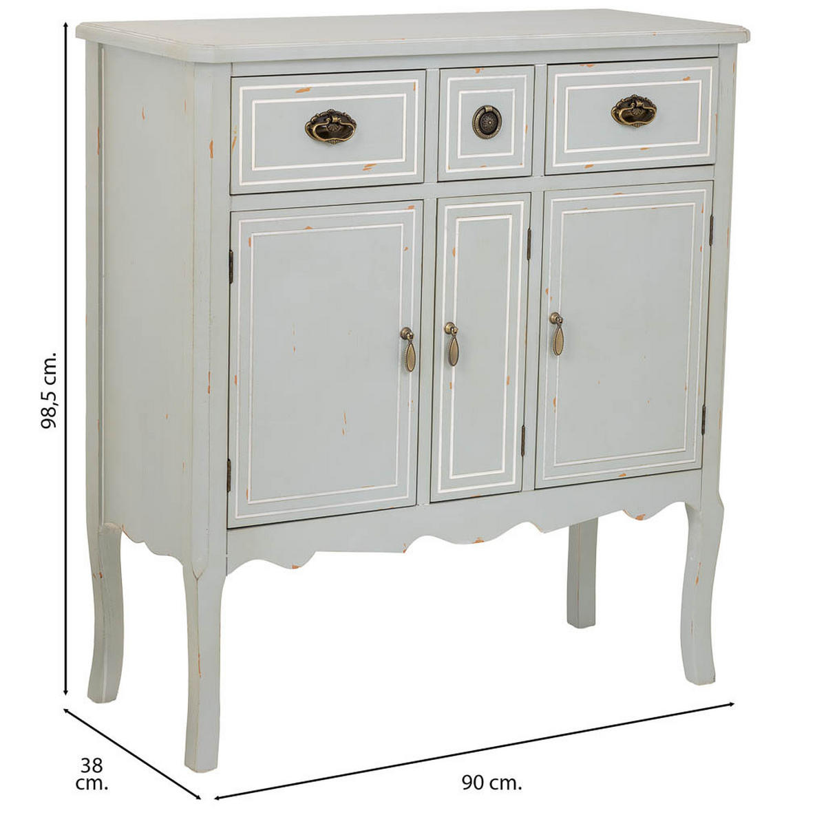HOLZ-SIDEBOARD mit 3 schubladen und 3 türen 90x38x98 cm - Grau, Holz (90/9/38cm) - Wanderlust