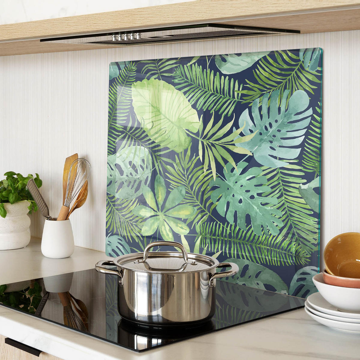 GLASPLATTE 60x52 cm Tropische Blätter - Grün, Glas (60/0.4/52cm) - TULUP