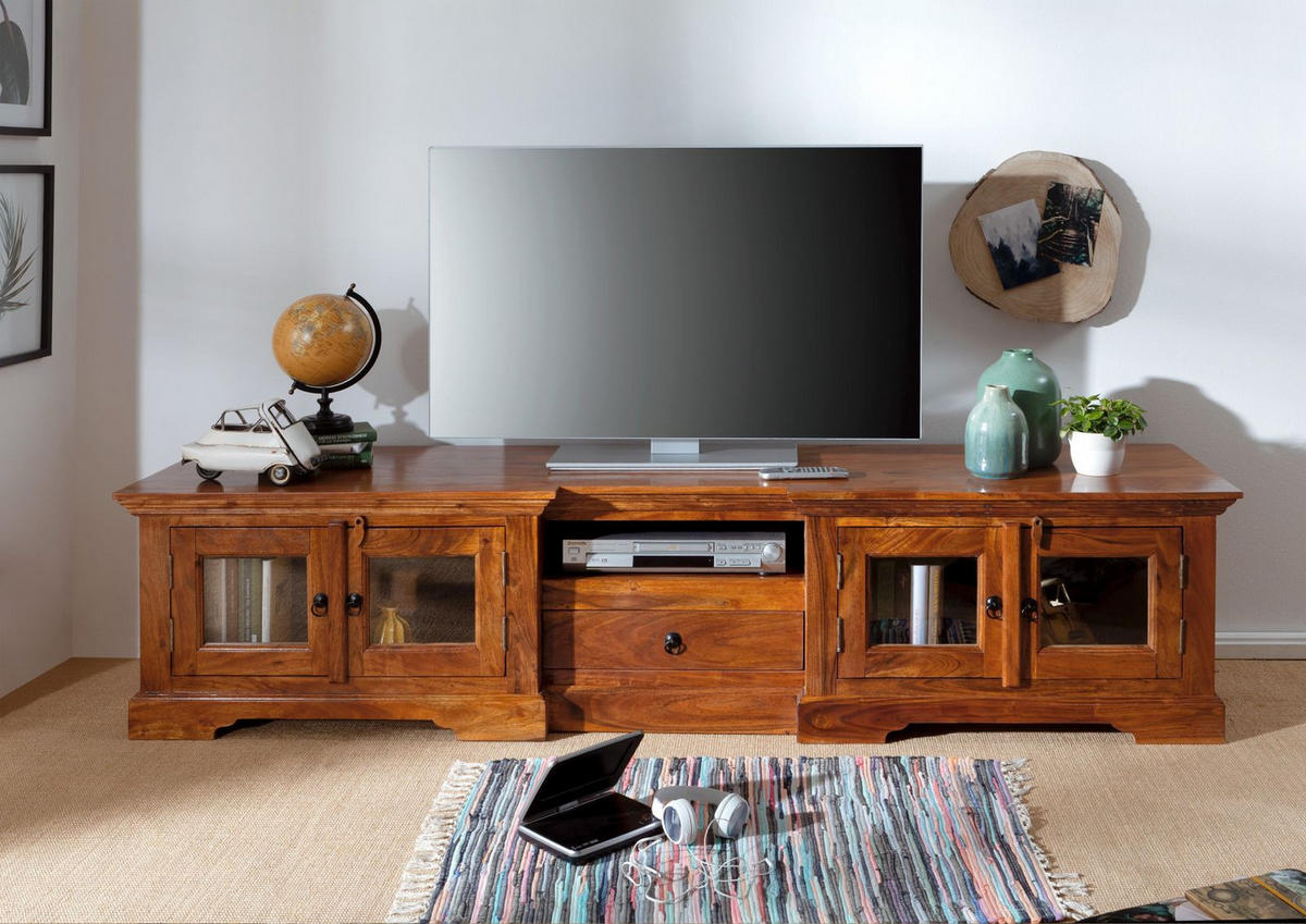 TV-BOARD Akazie 210x50x50 honig lackiert OXFORD #0339 - Braun, Holz (210/50/50cm) - Massivmoebel24