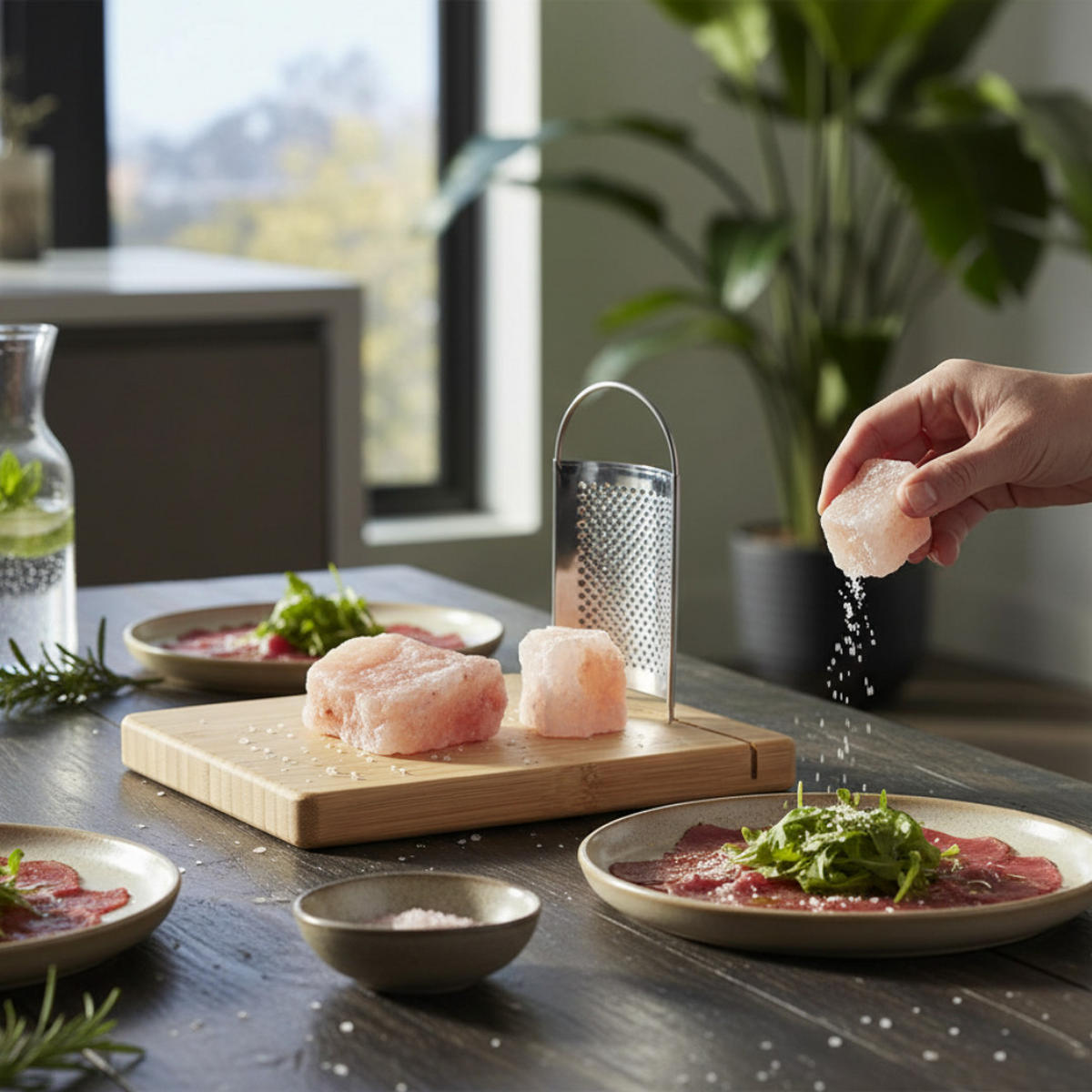 SALZSTEIN Set 3-tlg mit Reibe und Schneidebrett aus Eichenholz - Silberfarben/Naturfarben, Holz/Stein (15/12/20cm) - JUNG