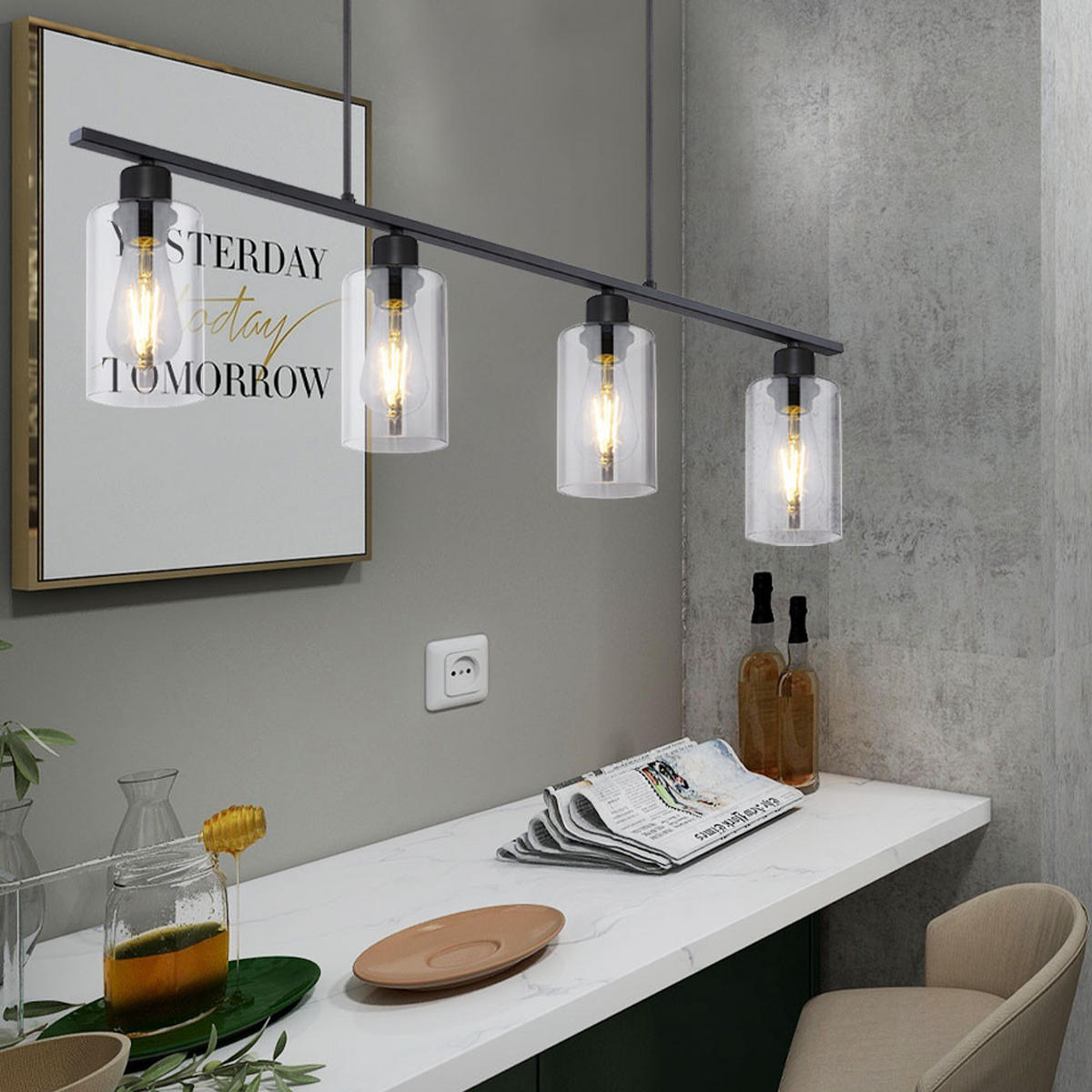 LED HÄNGELEUCHTE Balken Schwarz Matt - Schwarz, Glas (98/10/120cm) - Globo Lighting