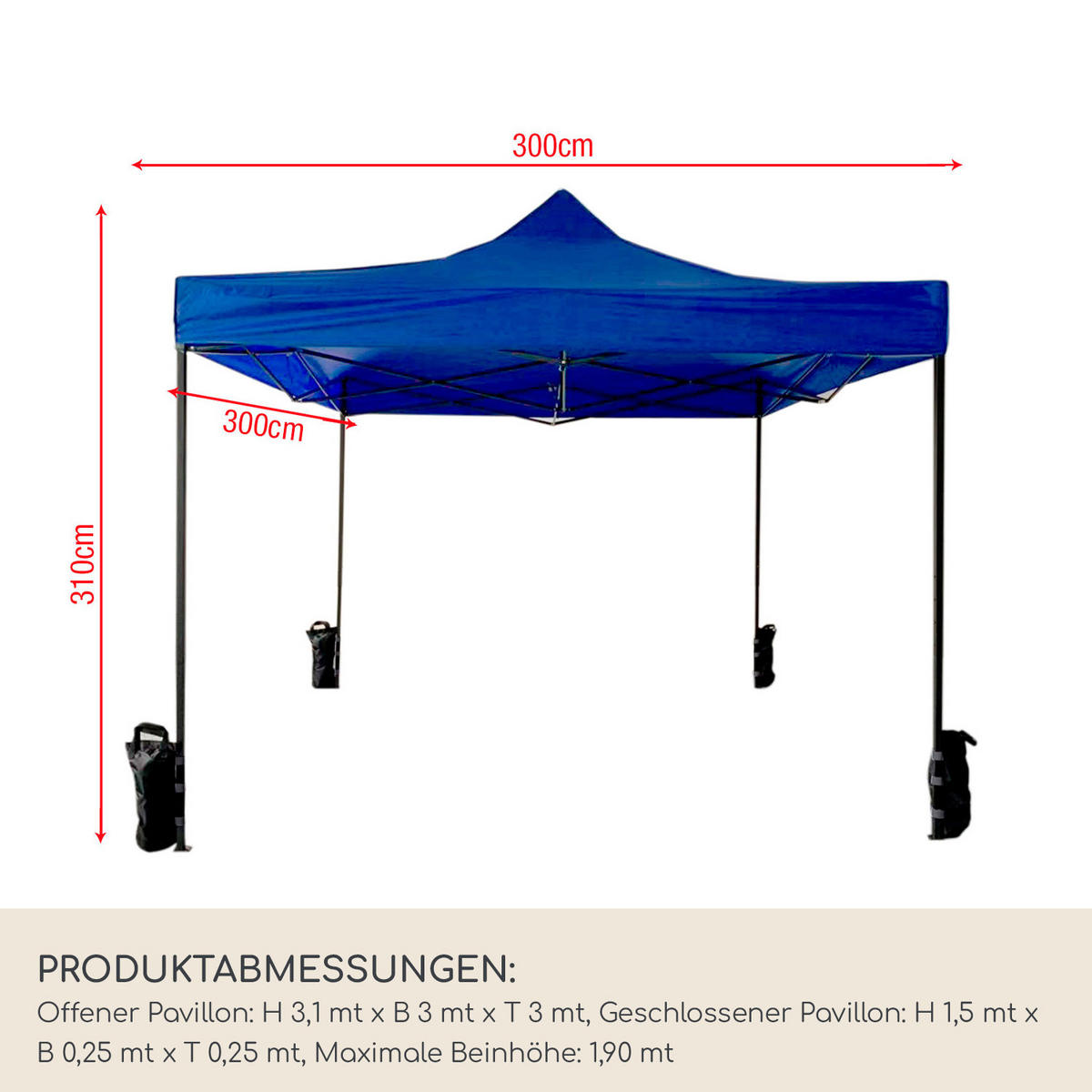 FALTPAVILLON Blau 300/300/310 cm - Blau, Metall (300/310/300cm) - Mobili Rebecca