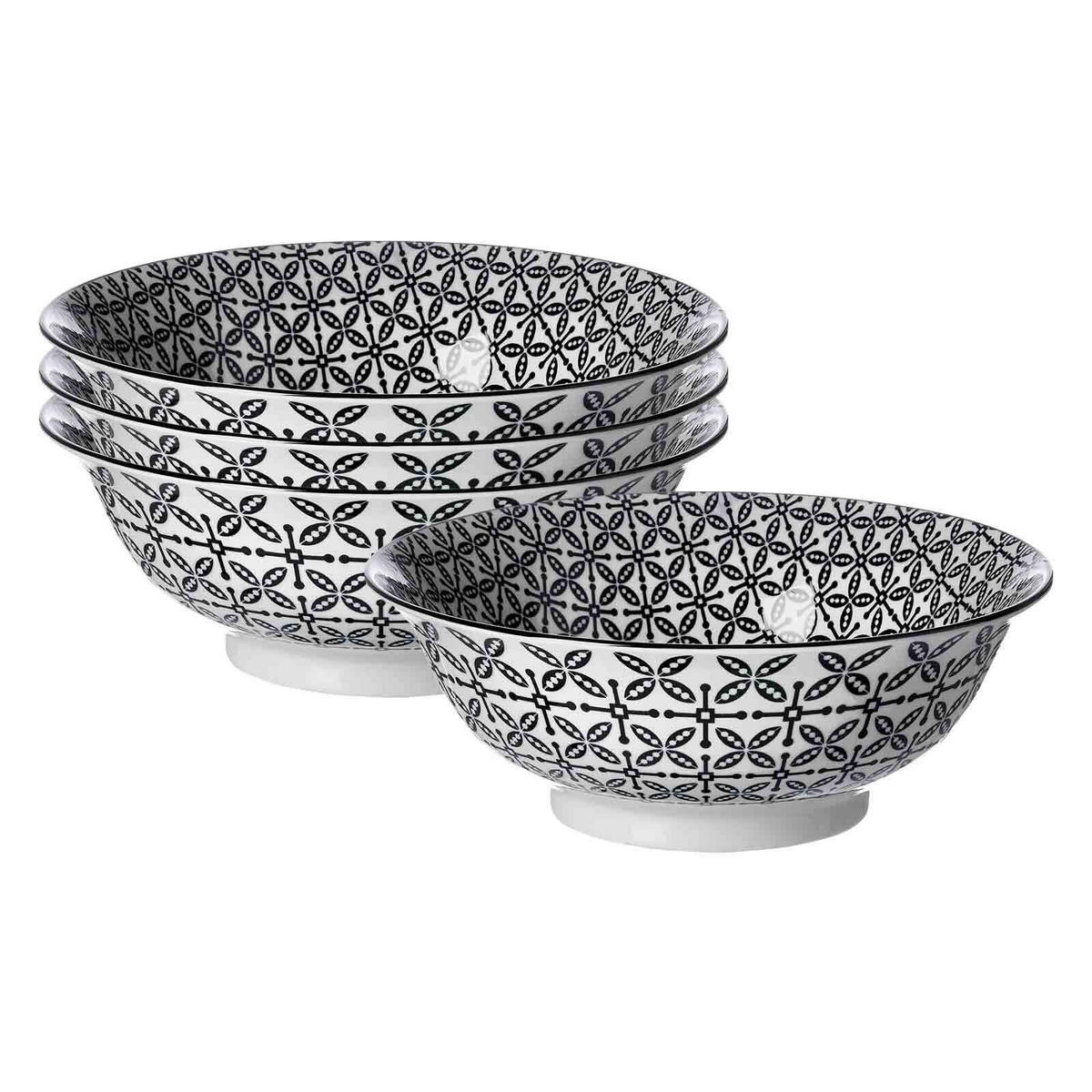 SERVIERSCHALEN Takeo Leaves schwarz-weiß ø 21 cm 4er Set - Schwarz/Weiß, Keramik (21/8/21cm) - Ritzenhoff Breker