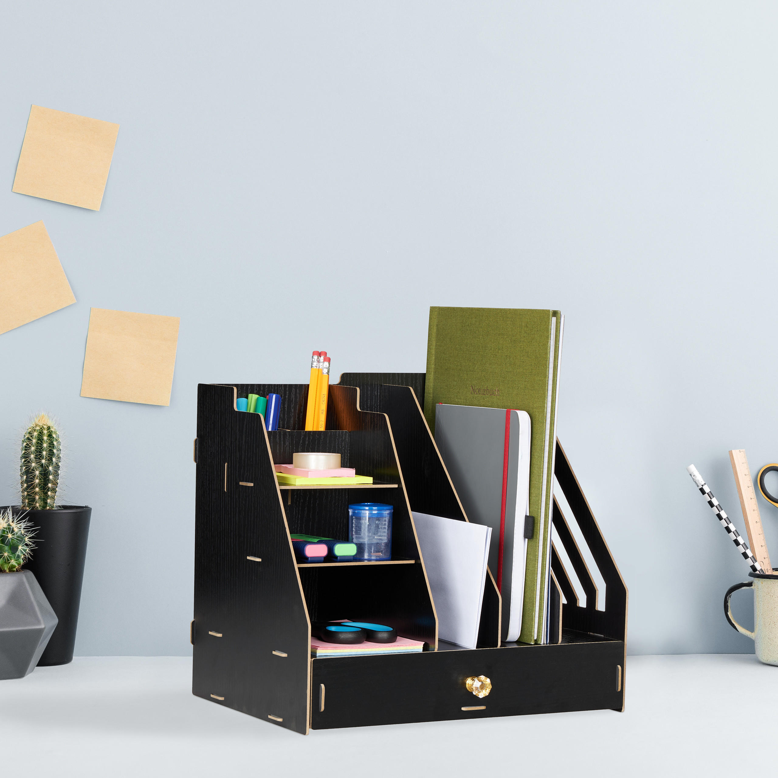 SCHREIBTISCH-ORGANIZER - Schwarz, Holzwerkstoff (24/33/29.5cm) - Relaxdays