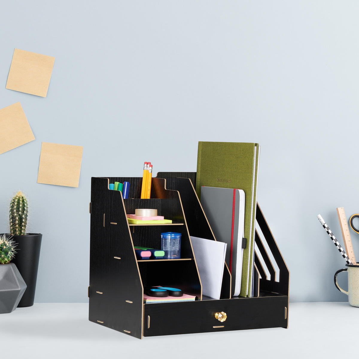SCHREIBTISCH-ORGANIZER - Schwarz, Holzwerkstoff (24/33/29.5cm) - Relaxdays