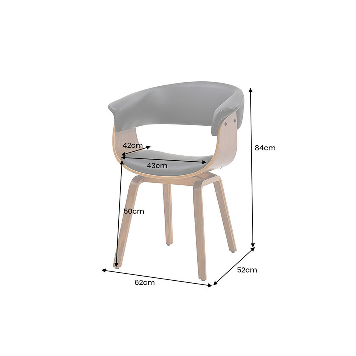 STUHL ORGANIC Kunstleder Schwarz 85 cm - Schwarz/Braun, Holz/Kunststoff (62/84/52cm) - riess-ambiente