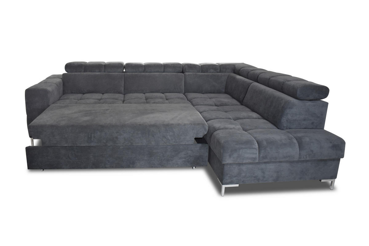 ECKSOFA PABLOS Vogue, L-förmig, Moderne, mit verstellbarem Kopfteil, Schlaf- & Lagermöglichkeiten, freistehend, RECHTS 279x201x97 cm Green - Grün, Holz/Textil (279/201cm) - DomoHome