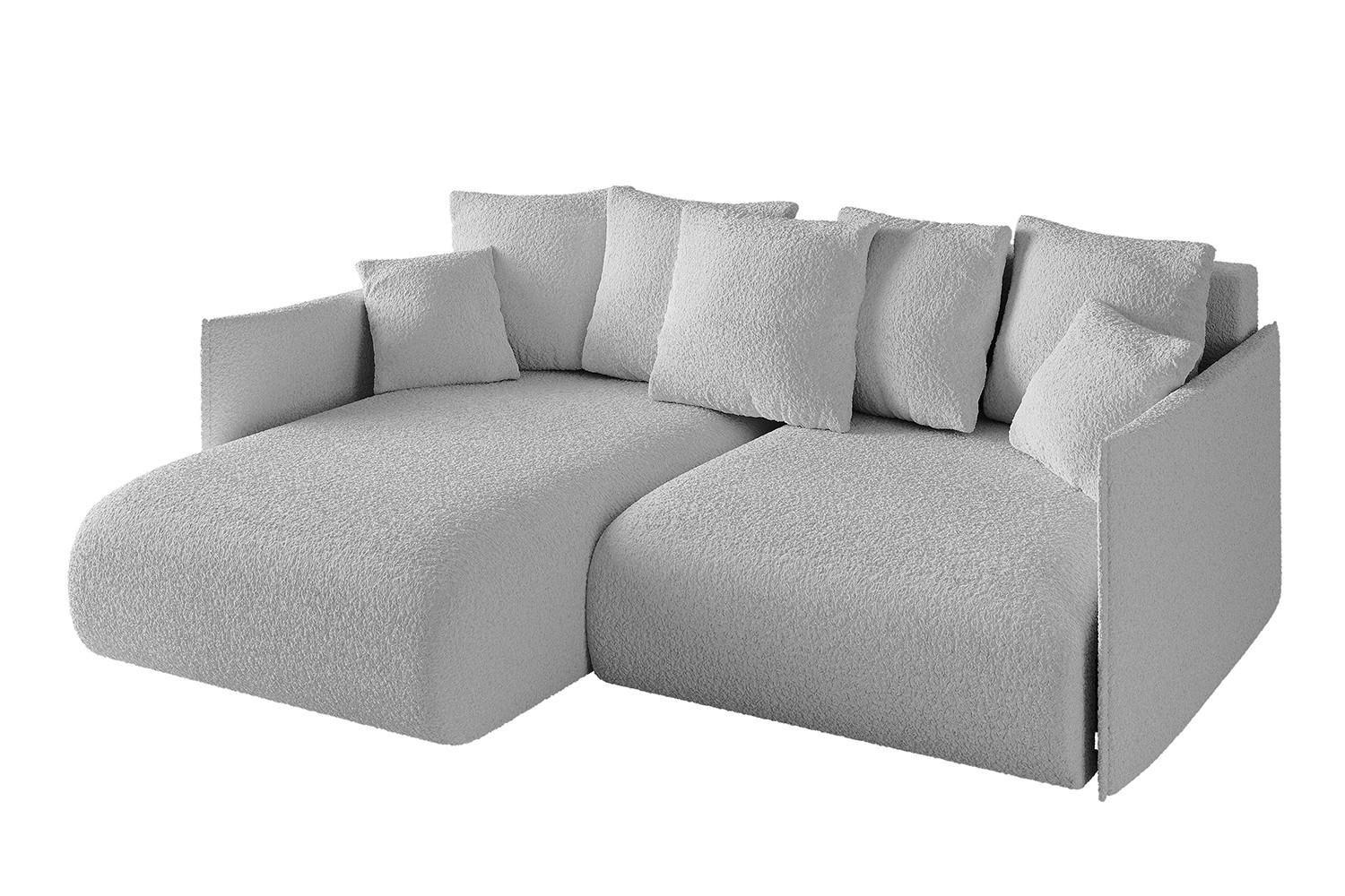ECKSOFA mit Schlaffunktion und Bettkasten ONESK-L 208x165x40 Hellgrau Bouclé - Hellgrau, Holzwerkstoff/Kunststoff (208/165cm) - ALTDECOR