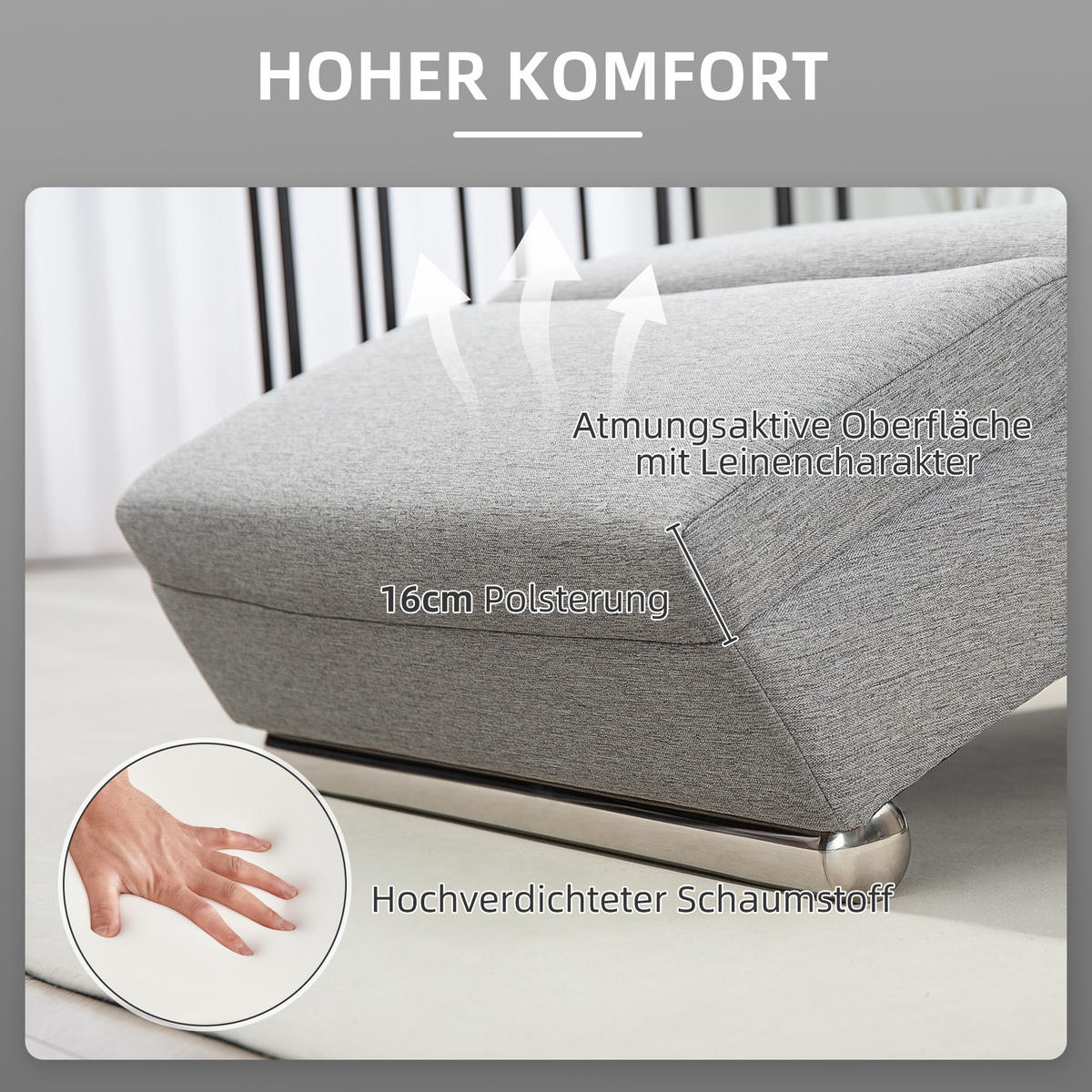 RELAXLIEGE Polyester Hellgrau - Hellgrau, Kunststoff (60.5/93/160.5cm) - HOMCOM