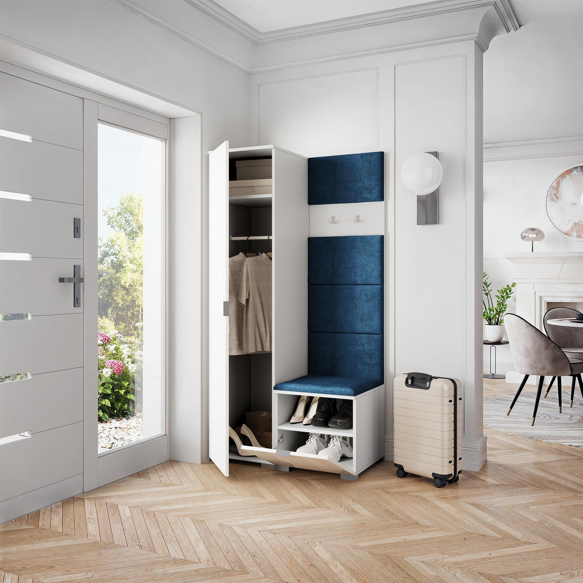 GARDEROBENSCHRANK LORI 95/181/51 cm Modern Garderobe-Set Weiß - Blau/Weiß, Holzwerkstoff (95/181/51cm) - MASSENO