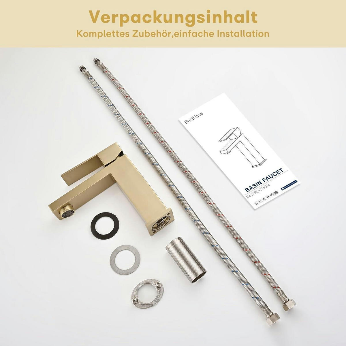 WASCHTISCHARMATUR Gold gebürstet Keramikkern - Goldfarben, Metall (5/11.9/16.2cm)