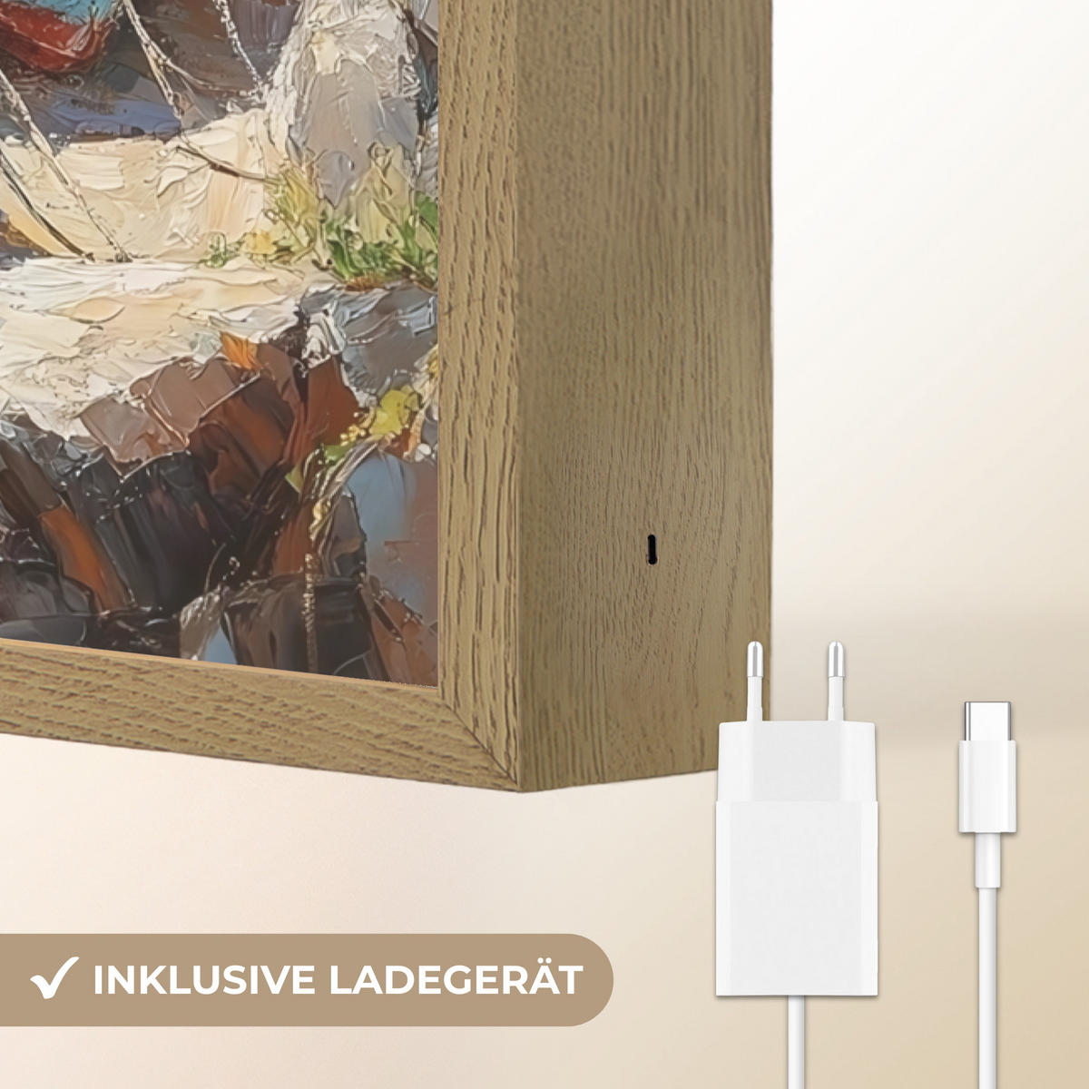 NÁSTĚNNÁ LAMPA S AKUMULÁTOREM Lodě - skály - moře - slunce 60x90 cm - modrá, kompozitní dřevo (60/90/8cm) - OnlyWow