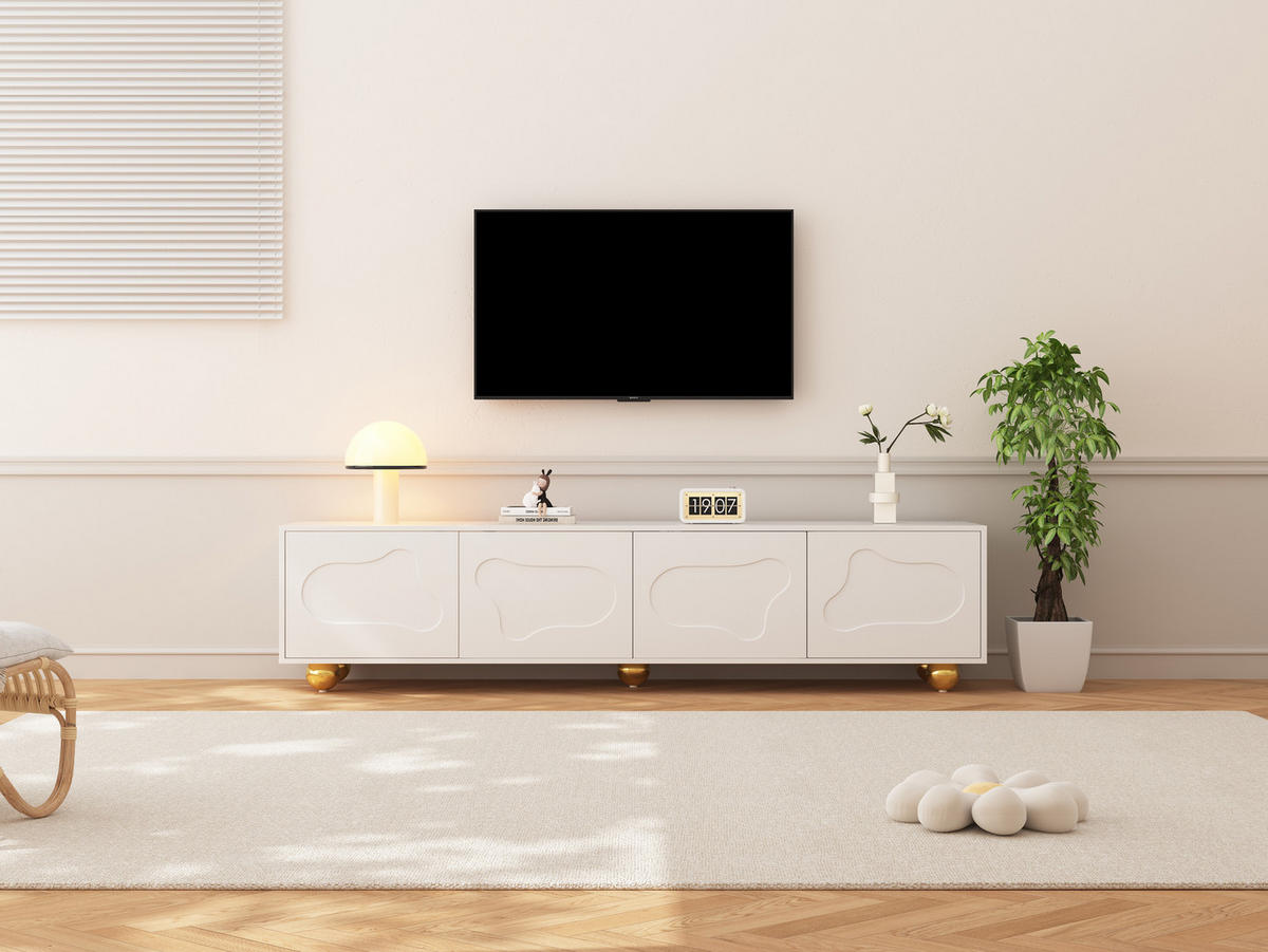 LOWBOARD in Weiß mit 2 Schränken und Metallbeinen für Wohnzimmer, B180/T40/H45 cm - Goldfarben/Weiß, Holzwerkstoff/Metall (180/45/40cm) - STILVORA