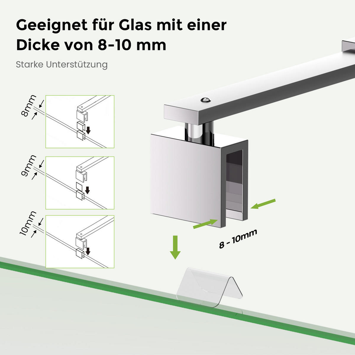 STABILISIERUNGSSTANGE 70–120 cm Edelstahl verchromt für Duschwand 8–10 mm mit 360°-Gelenk - Chromfarben, Metall (4/120cm) - S'AFIELINA