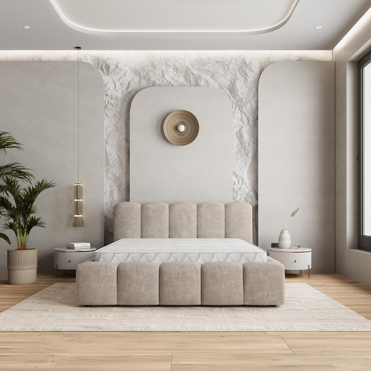 POLSTERBETT FALINA K 120x200 cm mit Bettkästen - Beige - Beige, Holz/Textil - MASSENO