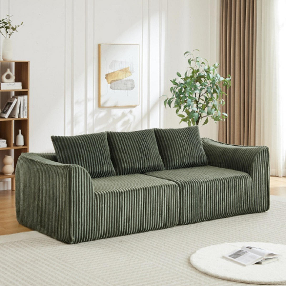 3-SITZER SOFA Cord Grün mit 2 Kissen - Grün, Textil (235.5/72.5/101cm) - WISHDOR