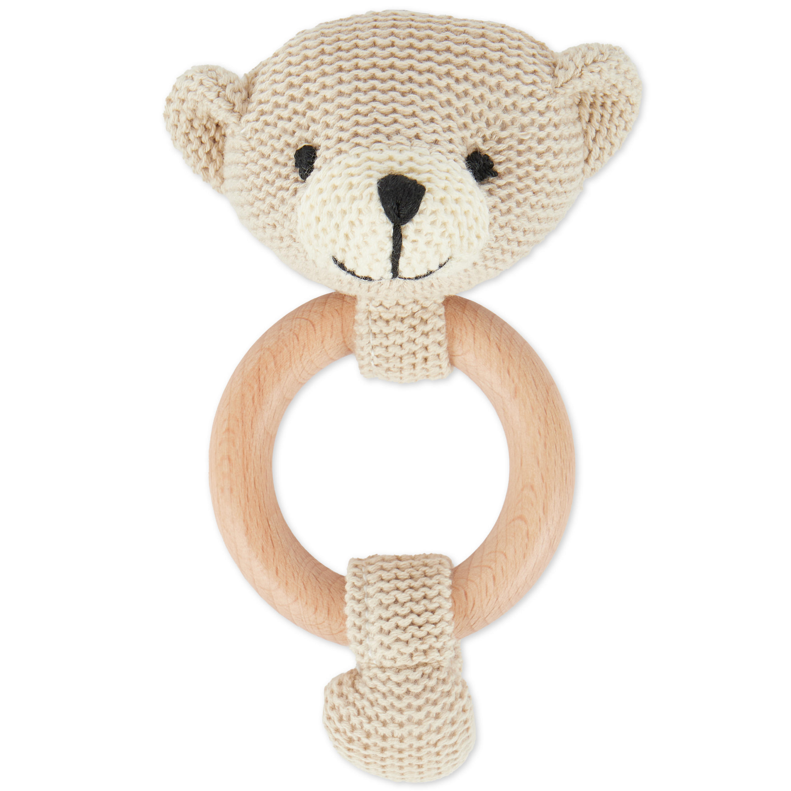 GREIFLING Holz Natur Gehäkelt Rassel Bär - Beige, Textil (8/14cm) - Bieco Spielwaren