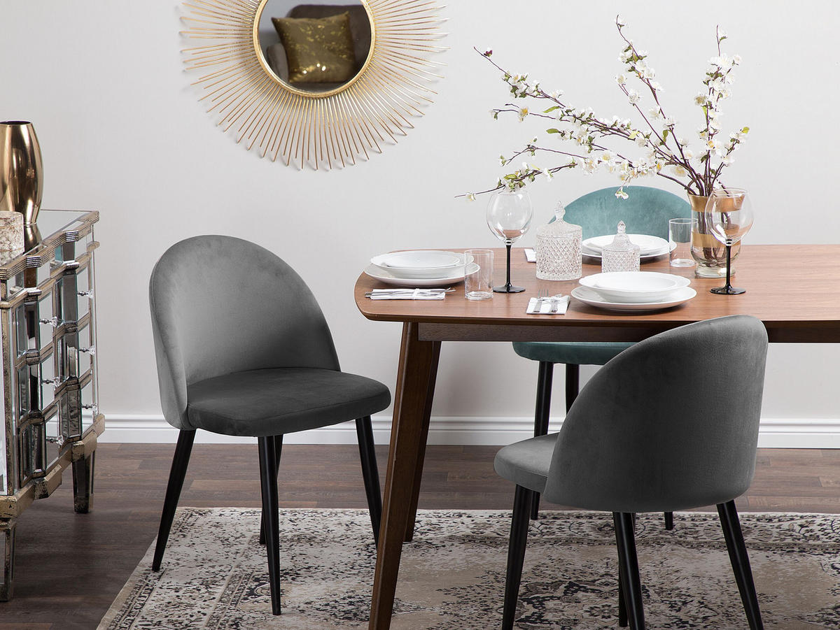 ESSZIMMERSTUHL 2er-Set Samtstoff Grau Visalia - Grau, Textil/Metall (50/81/47cm) - Beliani