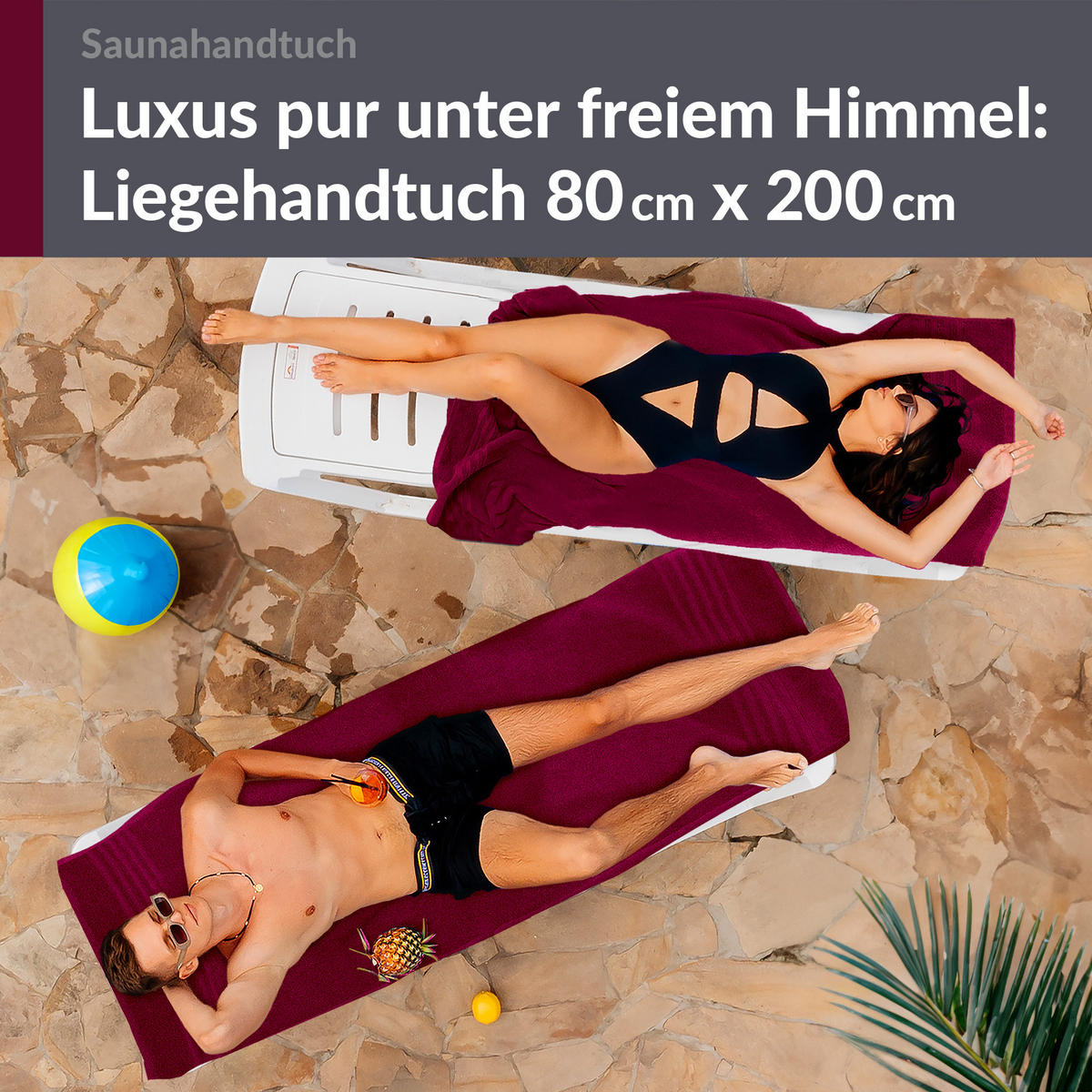 SAUNATUCH 80x200 cm 2er Set London Kirschrot - Kirschrot, Textil (80/200cm) - Lashuma