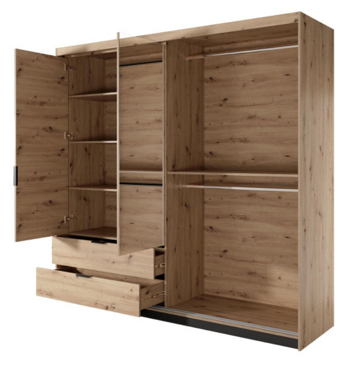 SCHRANK Antrazit Ally Mit Spiegel Und Lamellen Artisan Eiche 220 cm - Braun, Holzwerkstoff (220/210.4/60cm) - Sepro Meble