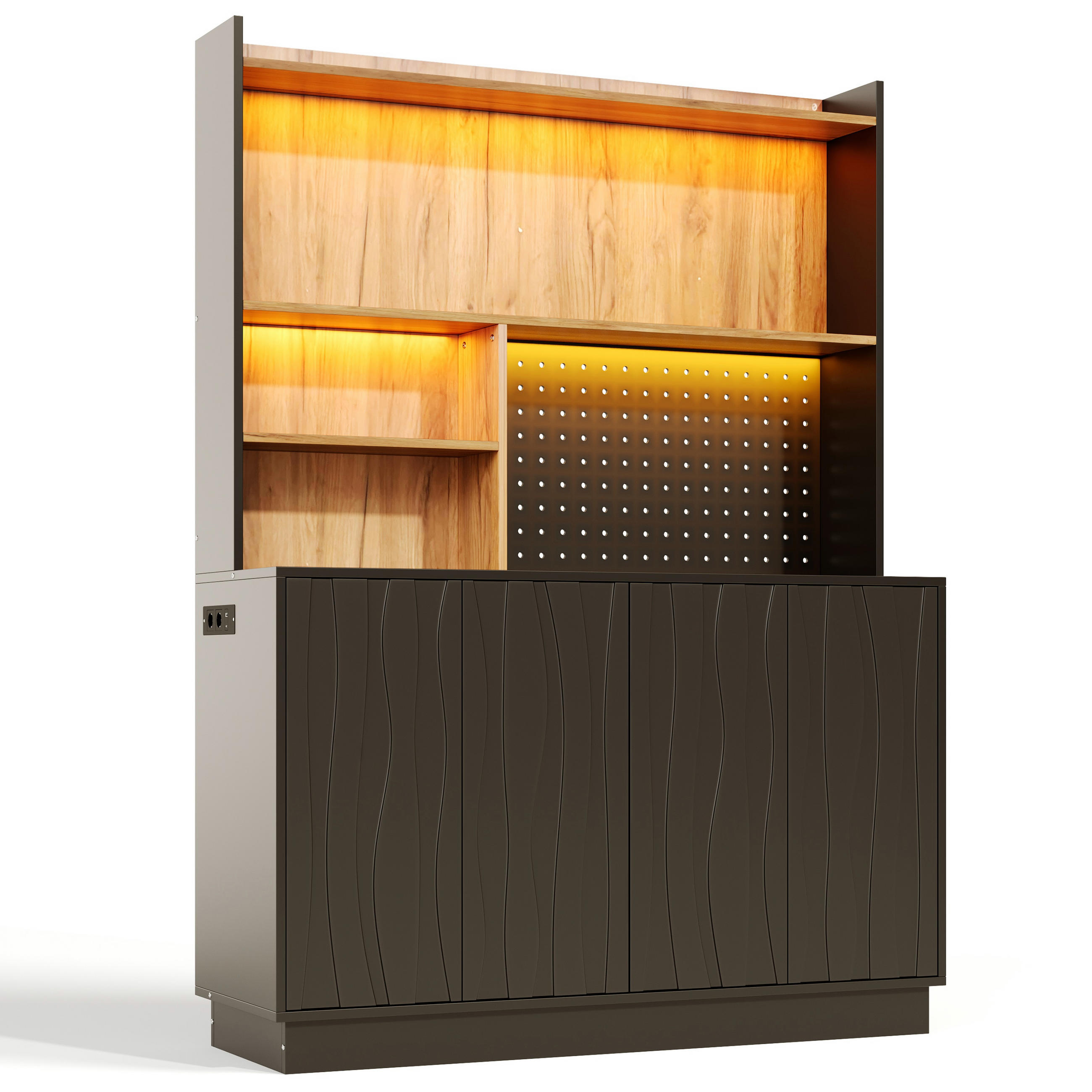 BUFFET DE-38743 120/43/160 cm LED-Beleuchtung und Lochwand Schwarz - Schwarz, Holzwerkstoff (120/160/43cm) - ComfortXL