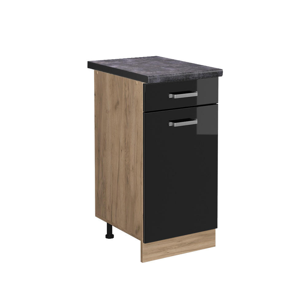 Vicco Küchenunterschrank Schwarz Hochglanz, Eiche 40x81.6x60 cm