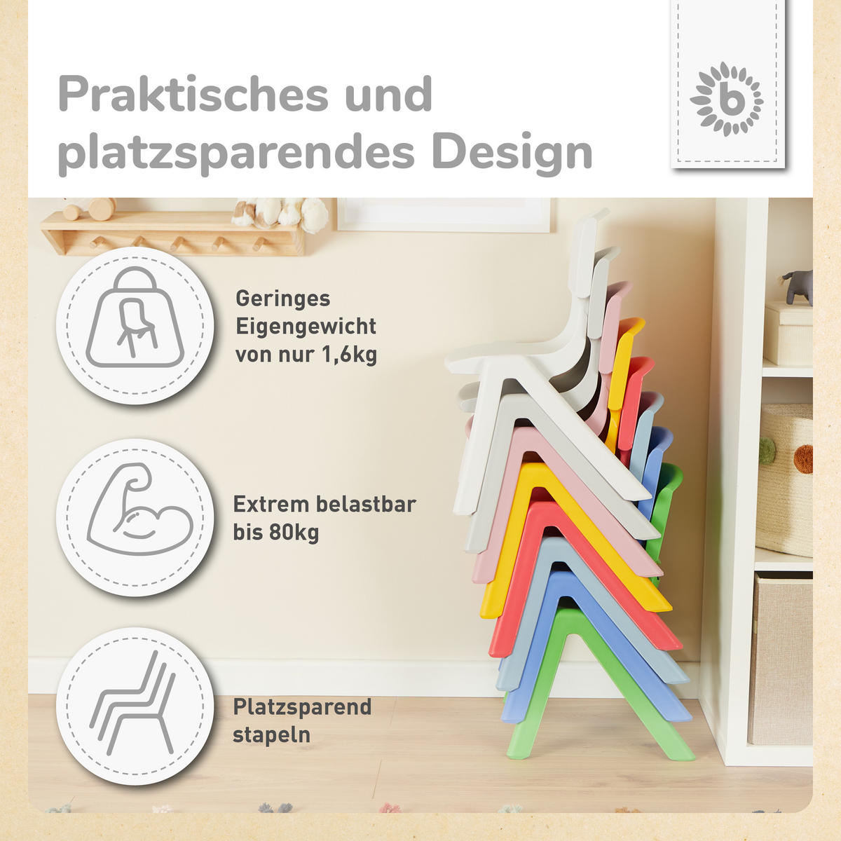 KINDERSTUHL bis 80 kg belastbar - Weiß, Kunststoff (34/51.5/36cm) - Bieco Spielwaren