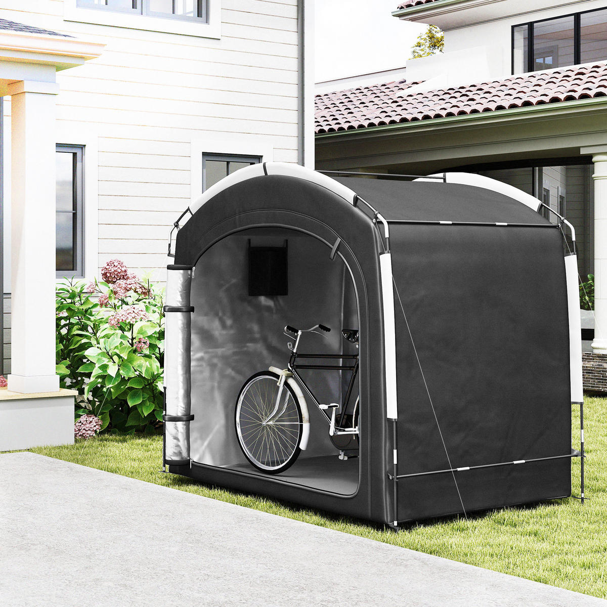 FAHRRADGARAGE DE-12734 220/150/195 cm mit 2 Seitentaschen Schwarz - Schwarz, Textil (150/195/220cm) - ComfortXL