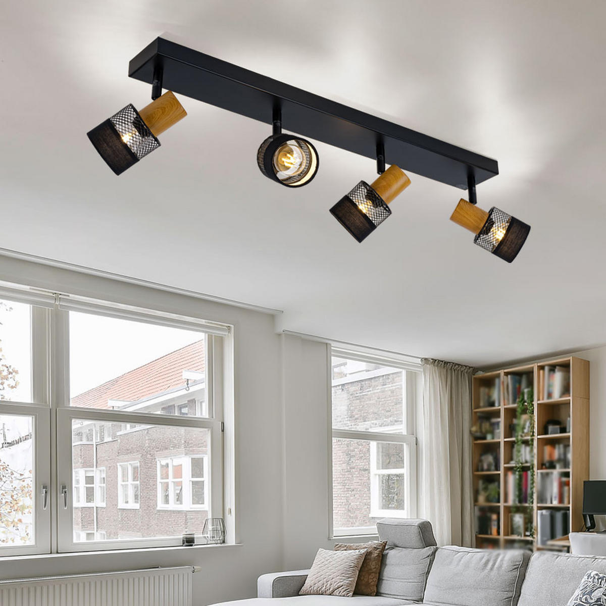 LED DECKENLEUCHTE Holzoptik Braun - Schwarz, Holz (78.5/8/17cm)