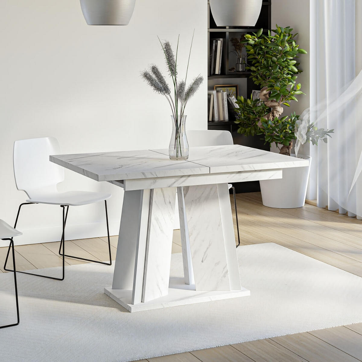 ESSTISCH Ausziehbar 120 - 160 cm Weiß Marmoroptik - Weiß, Holzwerkstoff (120/80/75cm) - PROSPERO