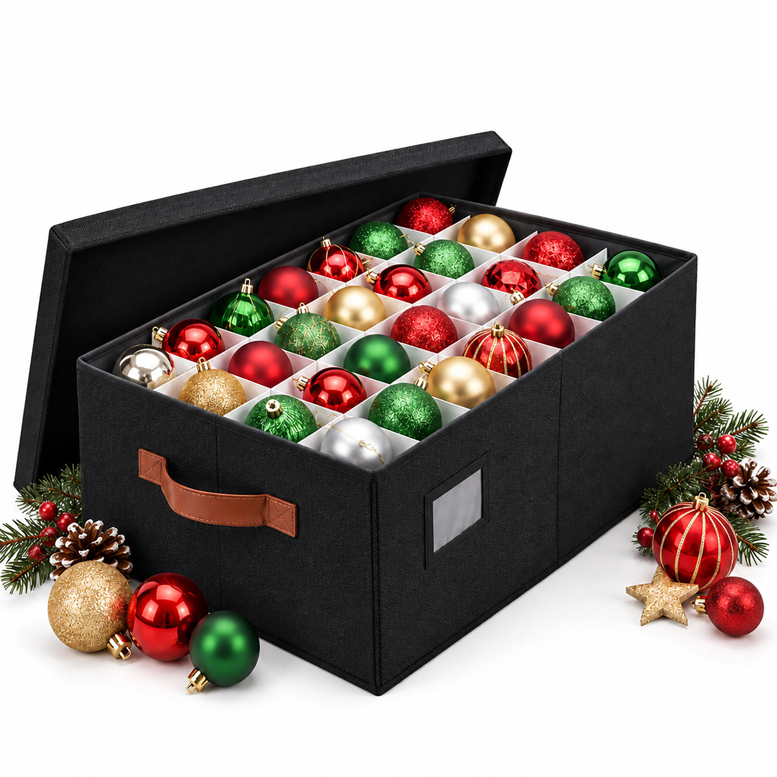 AUFBEWAHRUNGSBOX Schwarz für Weihnachtskugeln 96 Fächer - Schwarz, Wellpappe/Kunststoff (66.5/26/33cm) - Relaxdays