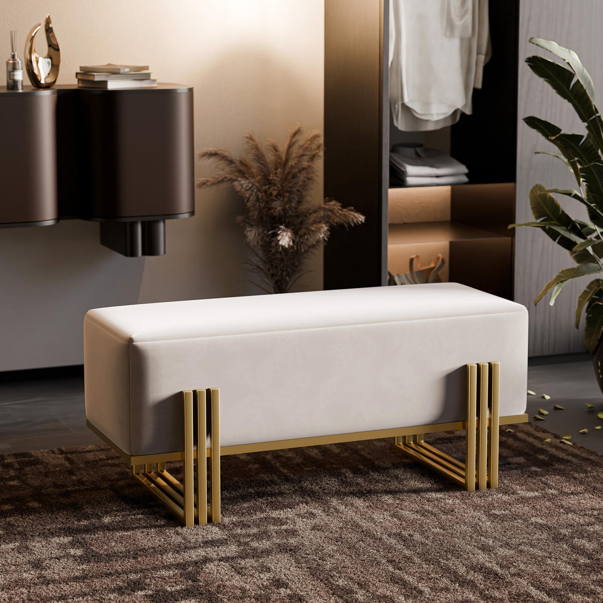 POLSTERBANK TEO 100 cm Gold / Creme ,Metallgestell - Creme, Metall (100/47/35cm) - Idohome