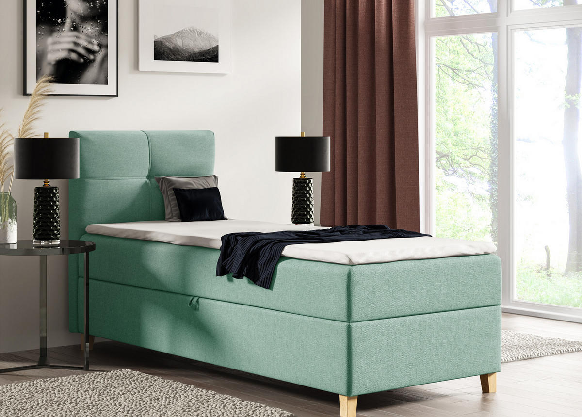 BOXBETT Candy Mini - 100x200 - grün (Soro 34, Chenille) - Beige/Grün, Holz/Holzwerkstoff (100/200cm) - Sofnet