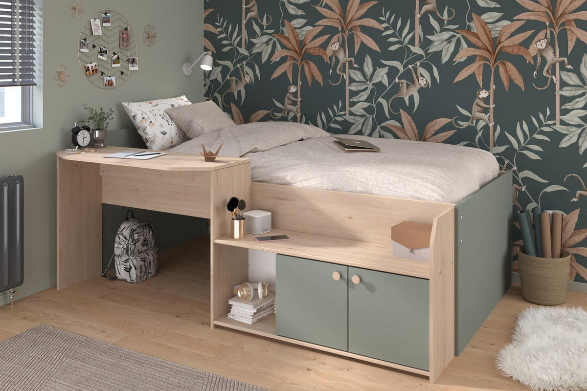 HOCHBETT halbhoch Parisot Jade 90x200 Holznachbildung Grün/Eiche - Eichefarben/Grün, Kunststoff (90/200cm) - 58aufmkessel