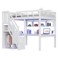 HOCHBETT 140x200 cm in Weiß mit Schreibtisch, Stauraumtreppe und LED-Beleuchtung - Weiß, Holz (140/200cm) - IVMEU