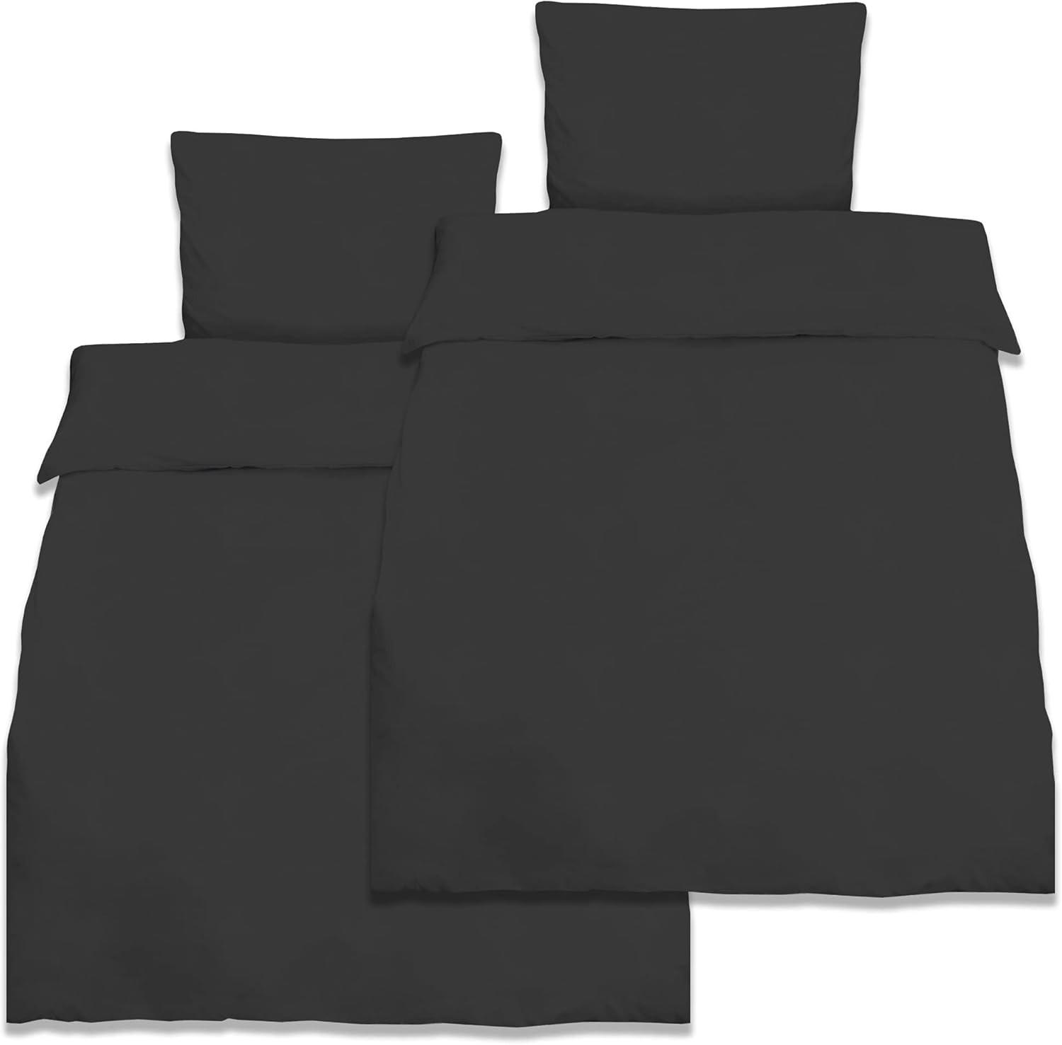 BETTWÄSCHE Julie 155/220 cm + Kissenbezug 80/80 cm Schwarz Renforcé 2er Set - Schwarz, Naturmaterialien/Textil (155/220cm) - Beautissu 