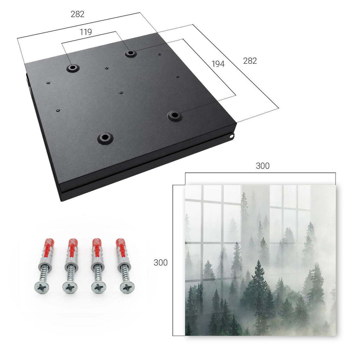 SCHLÜSSELBOX Schwarz 30x30 cm- Türöffnung nach rechts - Nebelwald - Grün, Metall (30/30/5cm) - TULUP