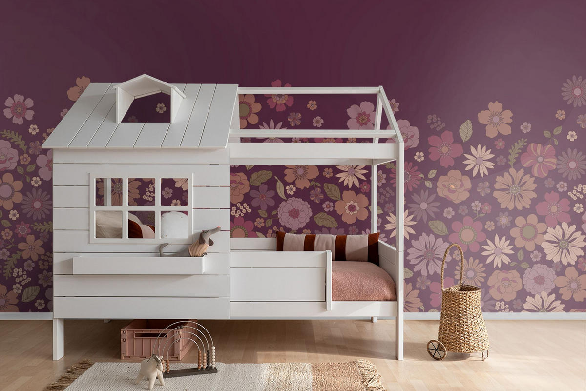 FOTOTAPETE Retro Blumen 2.5 x 2.79 m - Lila, Papier (250/279cm) - ESTAhome