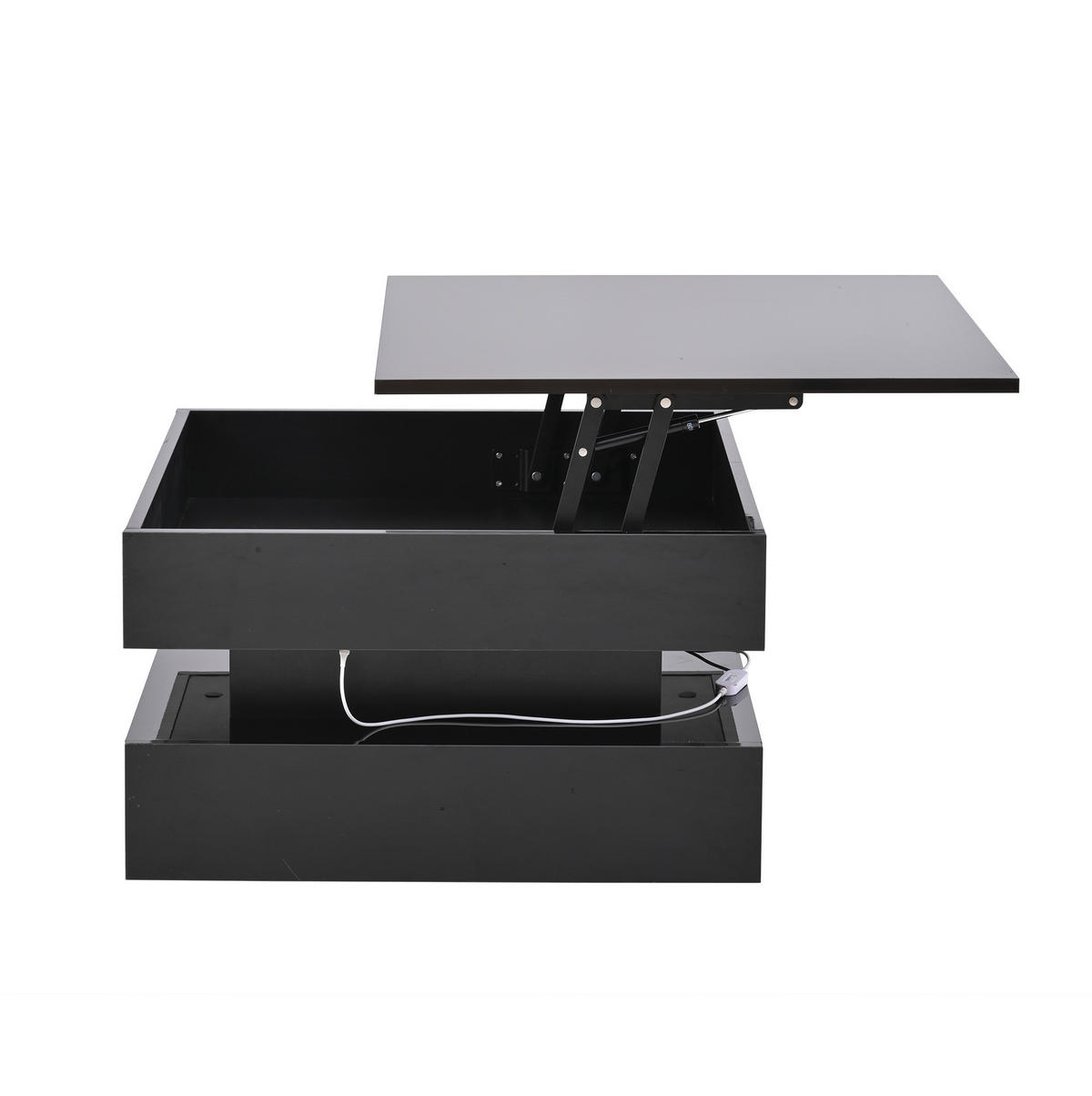 KONFERENČNÍ stolek, 65/65/38,5 cm černý, výklopná deska, 2 zásuvky a LED osvětlení - černá, kompozitní dřevo (65/65/38.5cm) - BEAOK