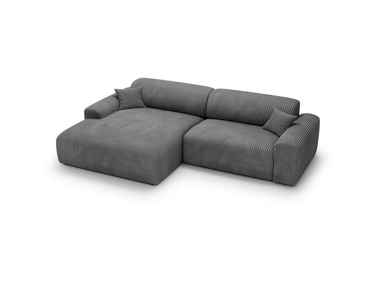 ECKSOFA mit Longchair - Cord - Schwarz/Grau, Kunststoff/Textil (284/178cm) - home24