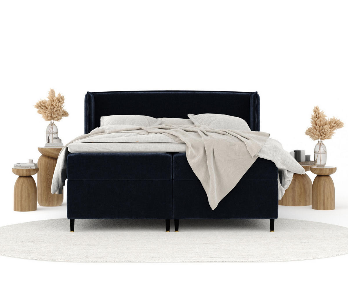 BOXSPRINGBETT Segni Marineblau 180/200 cm mit Matratze und Topper - Schwarz/Dunkelblau, Holz/Holzwerkstoff (180/200cm) - Maison de Reve