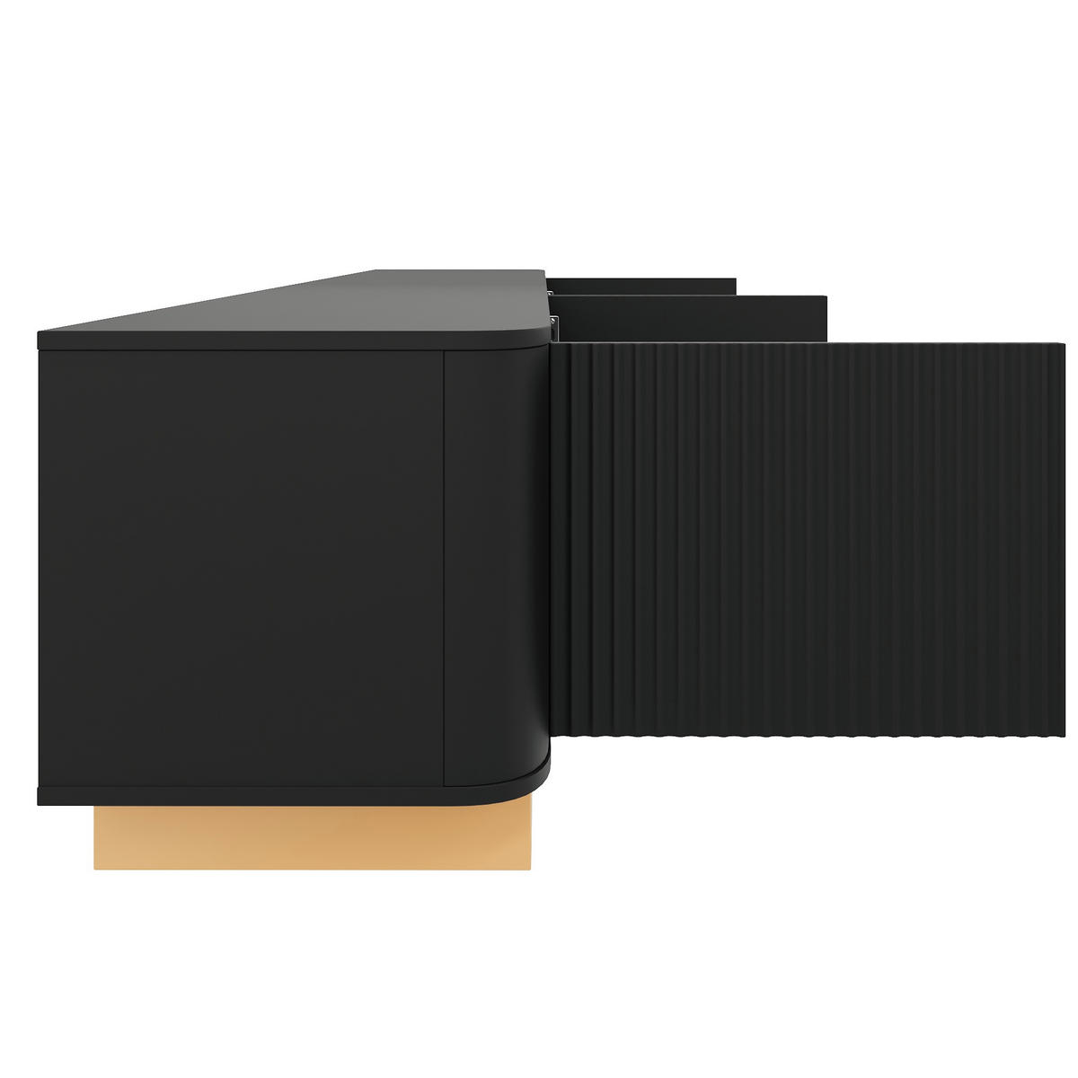 TV-LOWBOARD Luxus-Rillen-Design & abgerundete Ecken - Schwarz, Holzwerkstoff (200/47.5/40cm) - Urban Meuble