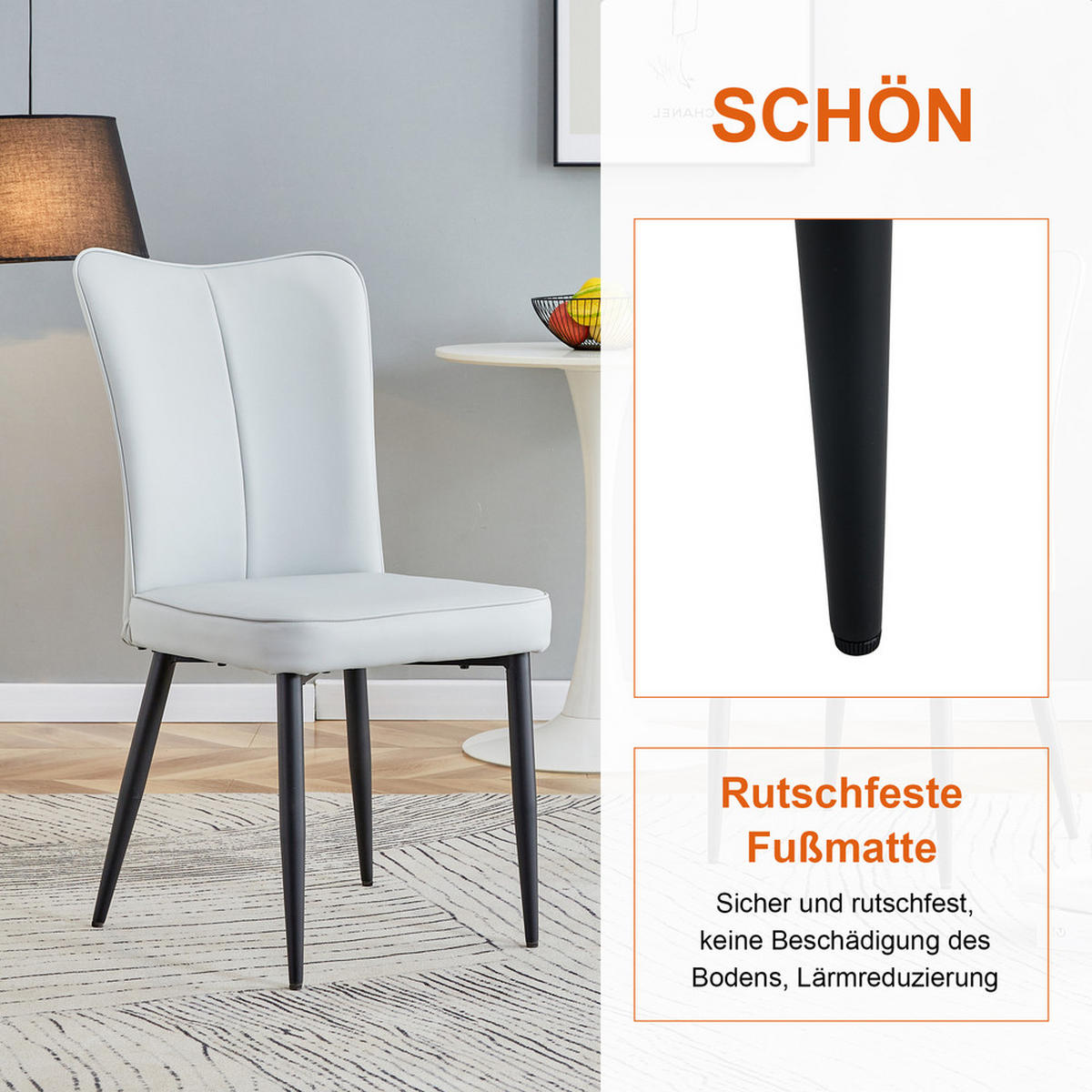 TISCHGRUPPE 3-tlg 60cm MDF mit 2 PU-Leder Stühlen Hellgrau - Weiß, Holzwerkstoff/Metall (73.5/21.5/76cm) - Raelunyi